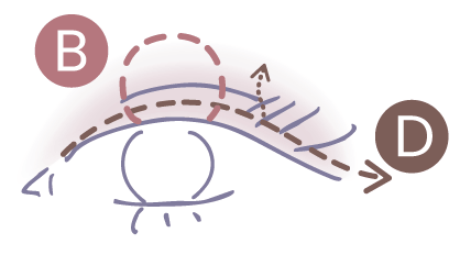 STEP2 DとBを目のキワと黒目の上に塗る図解